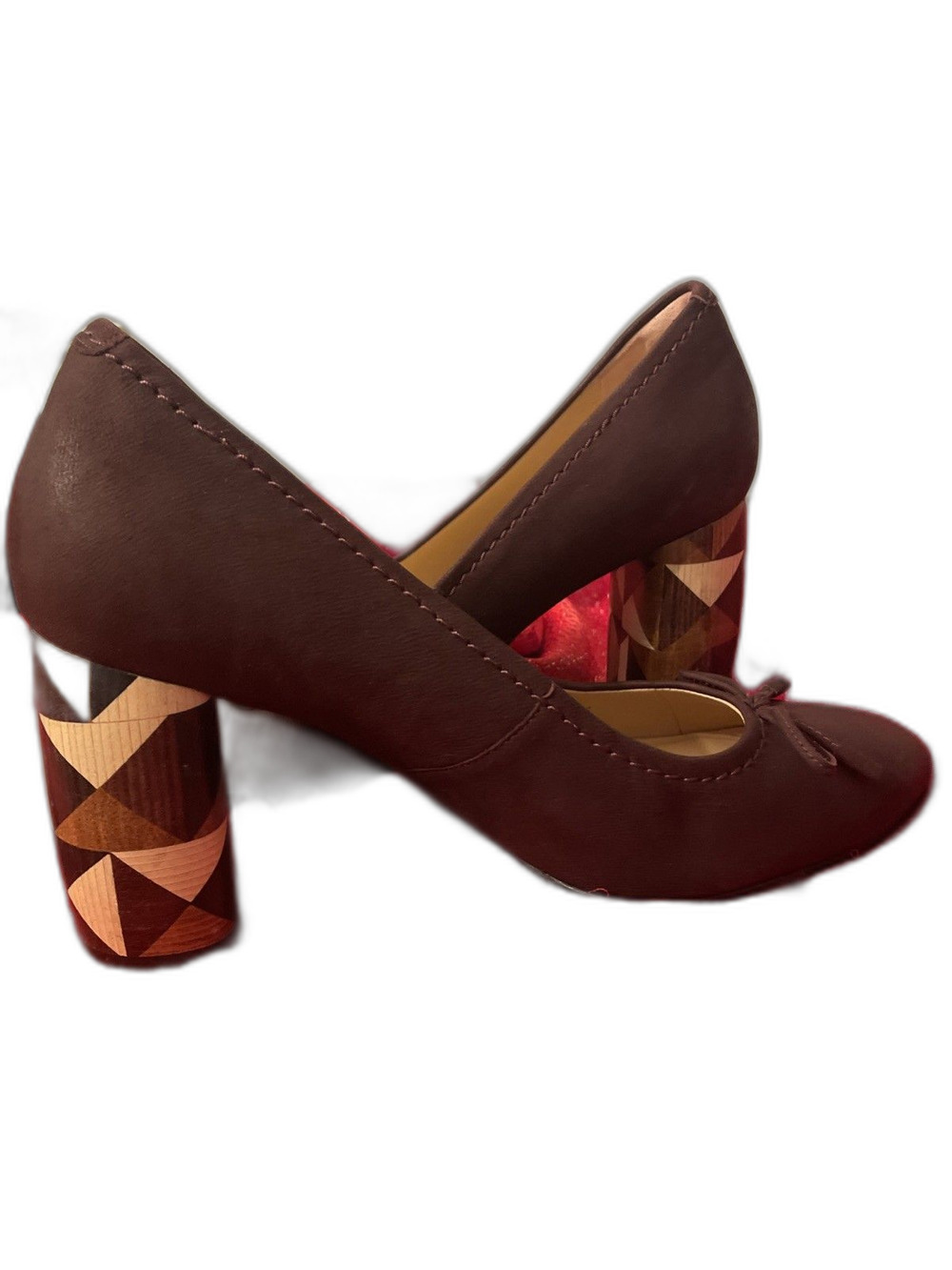 Clarks Women's Grace Nina Aubergine Aubergine Wood Look Block Heels Sz 9.5M